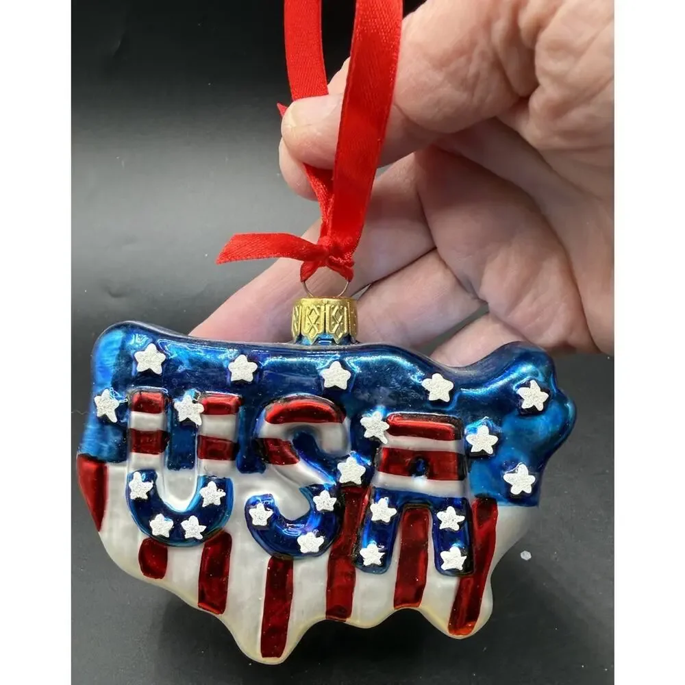 Old World USA Ornament Blown Glass Star American Flag 4th Patriotic -LO17 - Picture 1 of 11